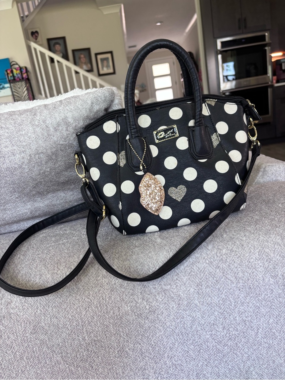 Betsey Johnson Black & White Polka Dot Crossbody Satchel